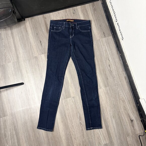 2 BW/U Dark Wash Skinny Jeans Contrast Stitch Stretch Low Rise Size 9 - Picture 2 of 11